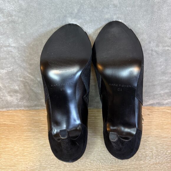 Marc Fisher Shimmee Black Suede Leather Peep Toe High Heels Women's Size 9 - Picture 7 of 10